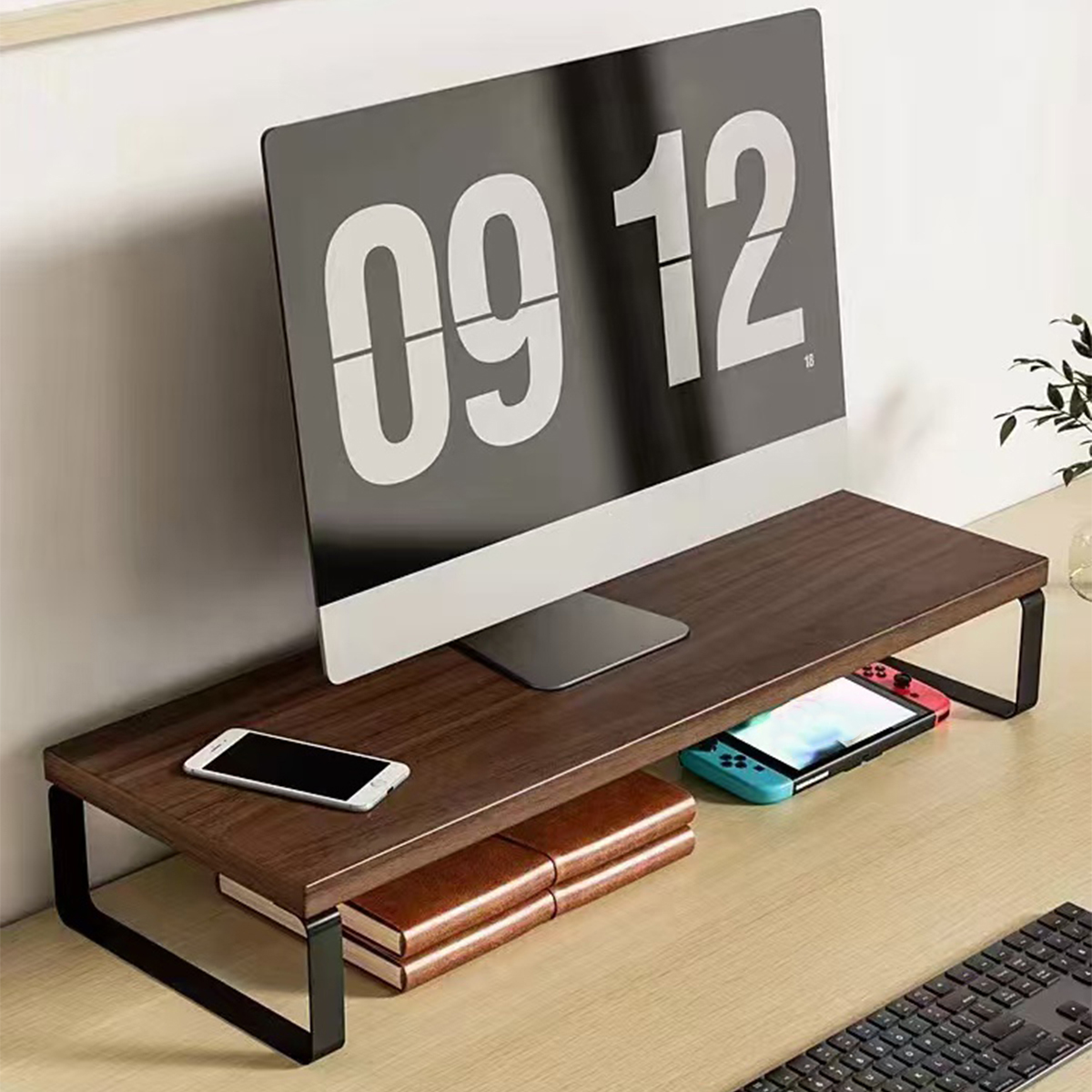 Desk Setup Home Office - Wood Monitor Stand Riser, Multi-Color Computer