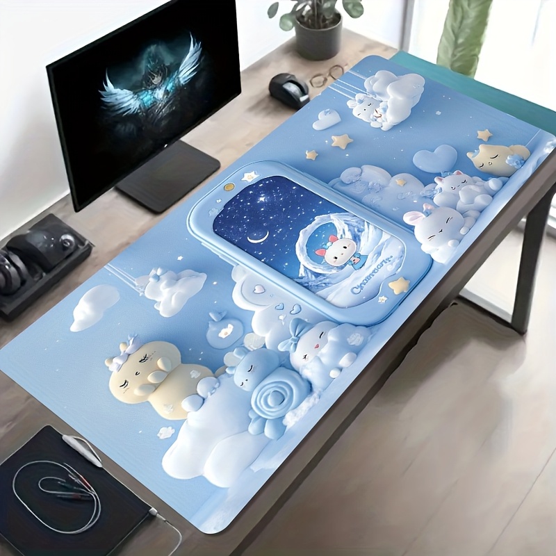 Desk Setup For Studying - Cute Bunny Cloud Gaming Mouse Pad
