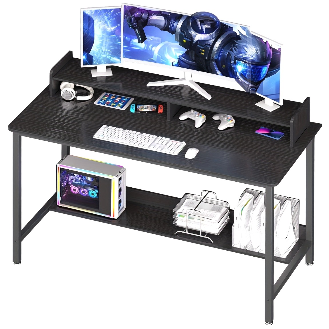 Desk Setup Black And Wood - Modern Compact Gaming Desk – 43