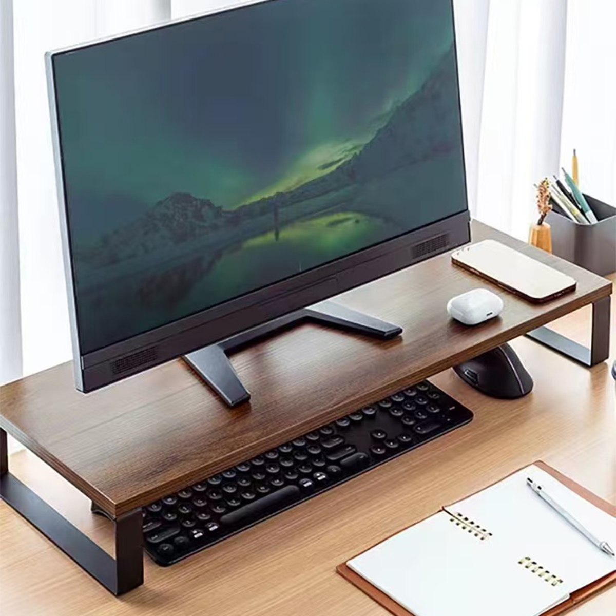 Wood Monitor Stand Riser, Mult - огляд і ціна Desk Setup Home Office