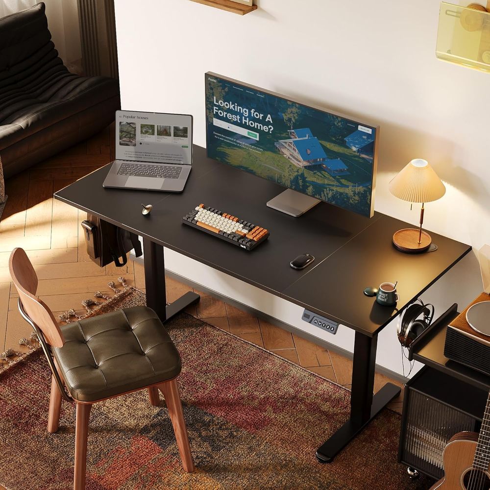 Adjustable Height Electric Des - огляд і ціна Desk Setup Black And Wood