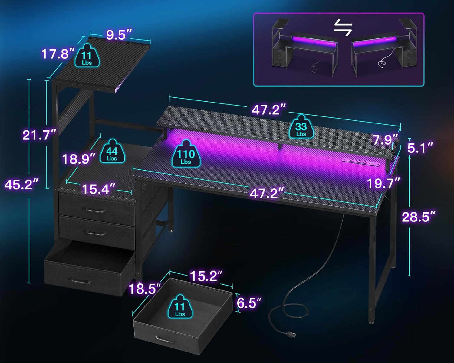63 Inch Gaming Desk with PC Di - огляд і ціна Desk Setup Black And Wood