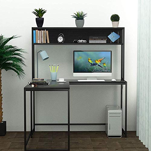 55 Inch Black L-Shape Corner W - огляд і ціна Desk Setup Black And Wood