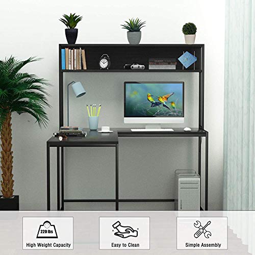 55 Inch Black L-Shape Corner W - огляд і ціна Desk Setup Black And Wood