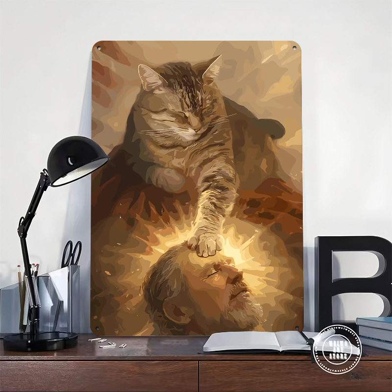Cat Blessing a Man Tinplate Po - огляд і ціна Desk Setup Poster