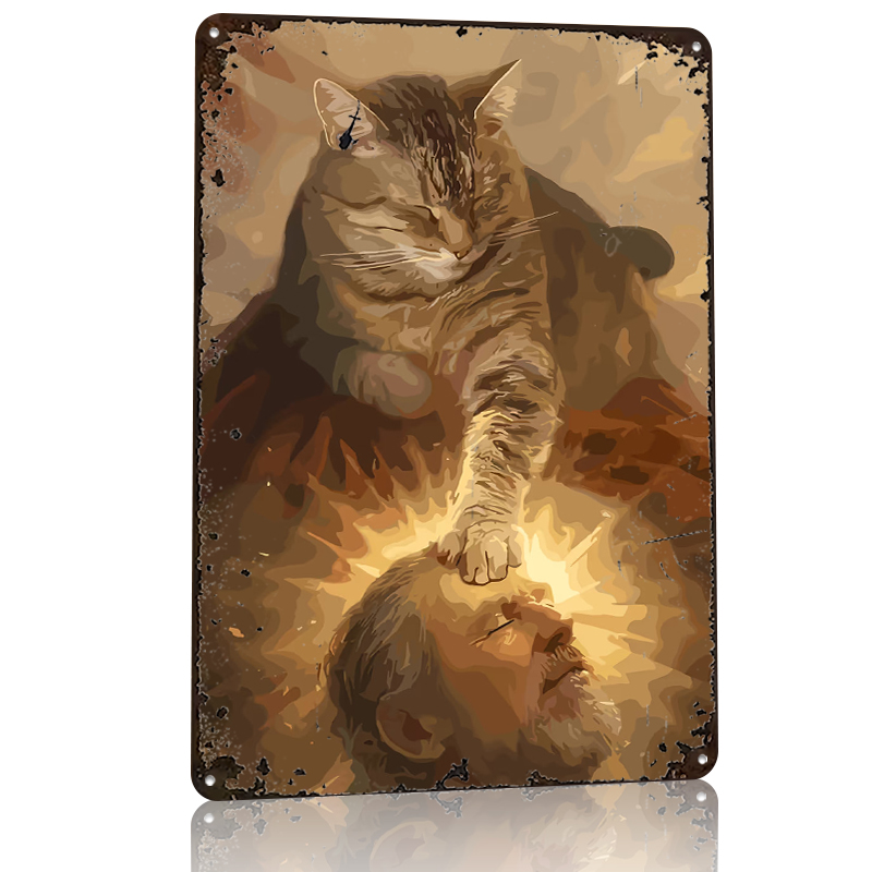 Cat Blessing a Man Tinplate Po - огляд і ціна Desk Setup Poster