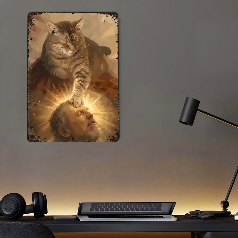 Cat Blessing a Man Tinplate Po - огляд і ціна Desk Setup Poster